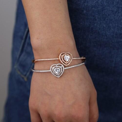 High quality jewelry valentine lover gift Bling sparking Cz heart bangle bracelet for women
