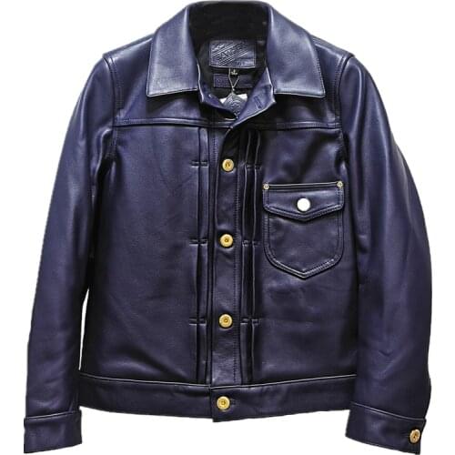 YR!Free shipping.fashion popular Blue horsehide jacket.Classic casual 506 leather coat.japan style leather clothing.wholesales