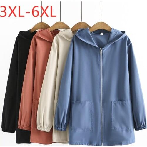 New 2021 Ladies Autumn Winter Plus Size Hoodie Windbreaker For Women Large Long Sleeve Blue Zipper Long Coat 3XL 4XL 5XL 6XL