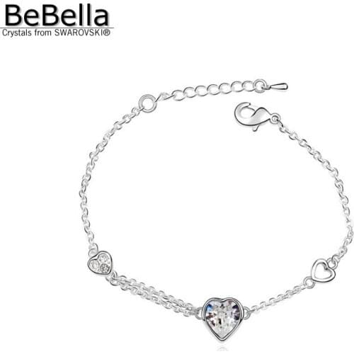 BeBella heart crystal charm chain bracelet for women fashion jewelry gift with Crystals from Swarovski length adjustable