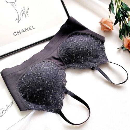 Womens Latex Underwear Sexy Lace Traceless Breathable Underwear Steel Ring Sling Adjustable Womens Bra