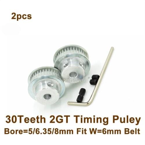 2pcs 30 Teeth 2GT Timing Pulley Bore 5/6.35/8mm Fit 2GT 6 Timing Belt W=6mm 30T 30Teeth GT2 Timng Belt Pulley For 3D Printer