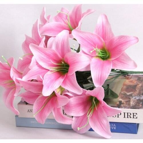 10 Heads Silk Flower Artificial Lily Flowers European Multicolor Fake Bridal Flowers Bouquet Wedding Home Party Decoration