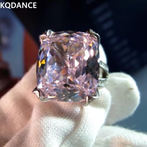 100% orginal 925 sterling Silver Ring With Large Cushion diamond Cut light Pink AAAAA Zircon Stone Rings For Women Fine Jewelry
