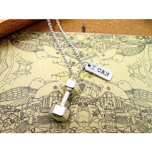3pcs/lot Fashion Hot Sale I CAN with kinds of dumbell,kettlebell and barbells charm pendant Necklace