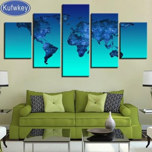 5 Panel Retro World Map Diamond Painting Full Square round diamond embroidery cross stitch Office wallpaper Diy Handicraft Gift