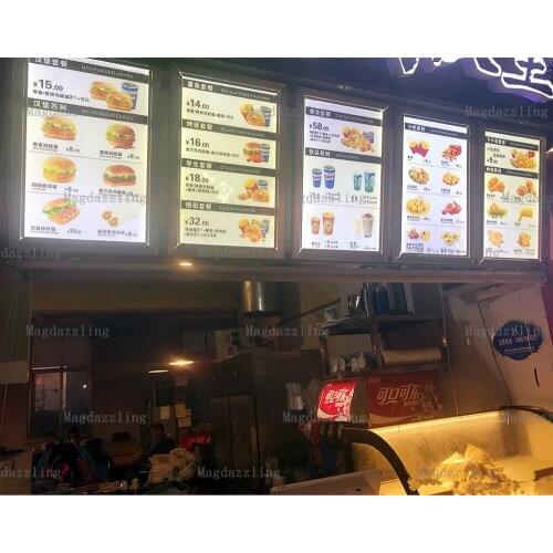 5PCS Fast Food Store Indoor Wall Mount Aluminum Snap Frame LED Illuminated Menu Boards A2 Advertising Light Box Signs