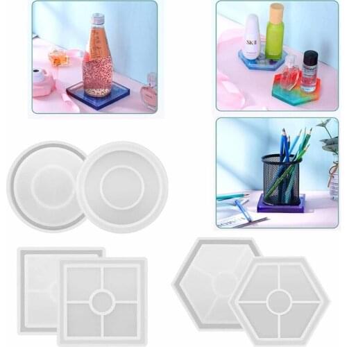 9Pcs Silicone Round Square Hexagon Coaster Resin Casting Molds Kit Resin Coaster Tea Mat Mold Agate Coaster Molds Crafts
