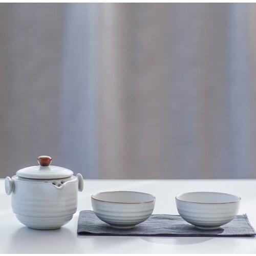 White and Green Japanese Simple Ceramics One Pot Two Cups Portable Travel Outdoors Tea Set Ceramic Home Office Tea Cup