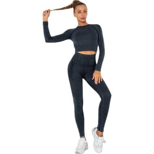 Seamless Gym Set Women Yoga Clothes For Fitness Clothing Sports Long Sleeve Hollow Sport Wear Workout Leggings