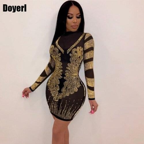 Sparkly Rhinestone Bodycon Dress Women Elegant Sheer Sexy Night Club Mesh Dress Birthday Bandage Celebrity Dresses Evening Party