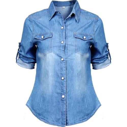 Brand New Casual Womens Denim Blouse Spring Long Sleeve Loose Slim Fit Jeans Shirt Female Denim Clothing Womens Blouses
