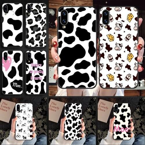 Cow pattern Black and white style Phone case For Huawei Honor 6 7 8 9 10 10i 20 A C X Lite Pro Play black silicone hoesjes