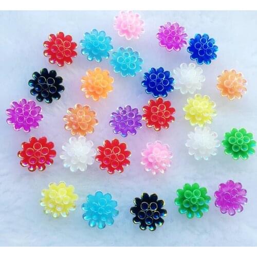 YUSDTSHA 40pcs 11mm AB Color Resin Flowe Rhinestone applique stones and crystals Flatback for Wedding Dress Button -S30