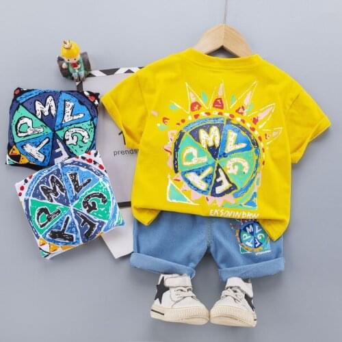 Children Cotton Clothes Summer Baby Boys Cartoon modeling O-Neck T Shirts Denim Shorts 2Pcs/sets Infant Kids Toddler Tracksuits