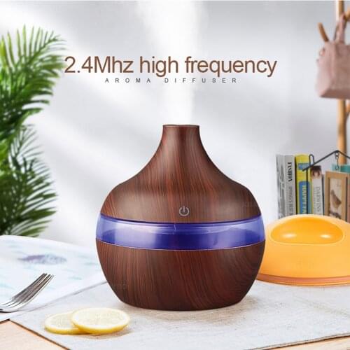 Electric Humidifier 300ML Aroma Diffuser Ultrasonic Air Humidifier Wood Grain ABS Silent 4 Gear Mode USB Charge Night Light
