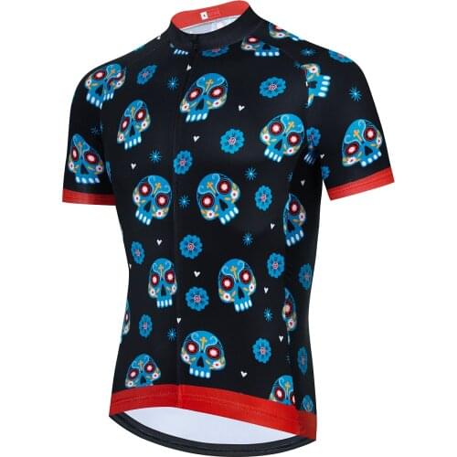 New Style Men Summer Clothing Black Skull Cycling Jersey Short Top Road Bike MTB Short Sleeve Clothing Breathable