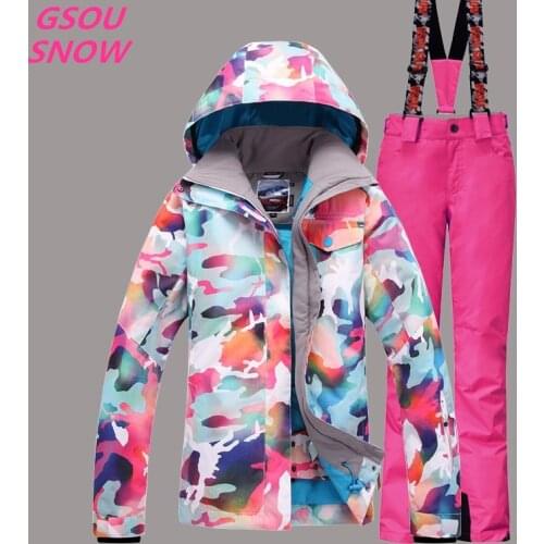 Gsou Snow high quality For Women Ski Jacket Outdoor Winter Ski Suit For Women Waterproof Windproof Snowboard Coat +Pants