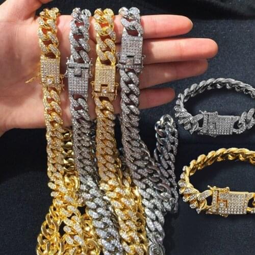 Fashion Cuban Link Chain Necklace Gold Color IcedOut Paved Rhinestones CZ Bling Rapper Necklaces Men Hip Hop Rock Jewelry Party