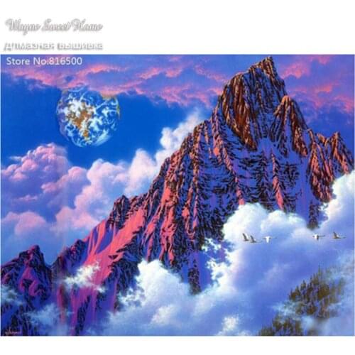 5D DIY Diamond Painting Cross Stitch Mountain Cloud Mosaic Kit Landscape Diamond Embroidery Square Crystal Rhinestone Needles