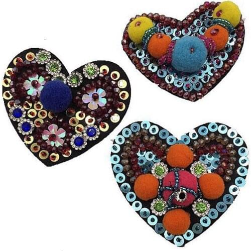 Heart Love Rhinestones Sew on Patches for Clothing DIY Crown Sequins Stripes Applique Clothes Stickers Beaded Badges