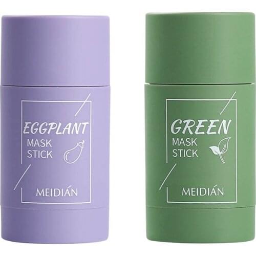 2 Styles Oil Control Cleansing Mask Green Tea Eggplant Acne Clearing Solid Mask Moisturizing Blackhead Removal Mud Cream TSLM1