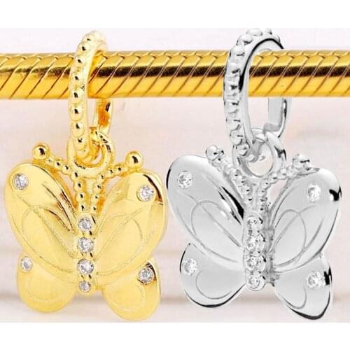 Original Silver & Shine Spring Butterfly With Crystal Pendant Beads Fit 925 Sterling Silver Charm Pandora Bracelet DIY Jewelry