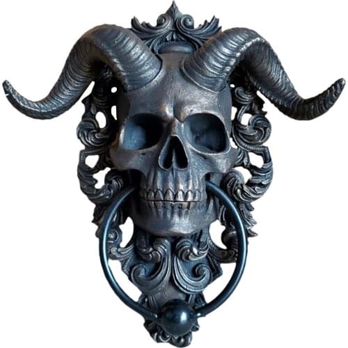 Skeleton Head Door Knocker Resin Goat-headed Figure Hanger Home Wall Mount Decoration Resin Sculpture Door Decorative Steadfast