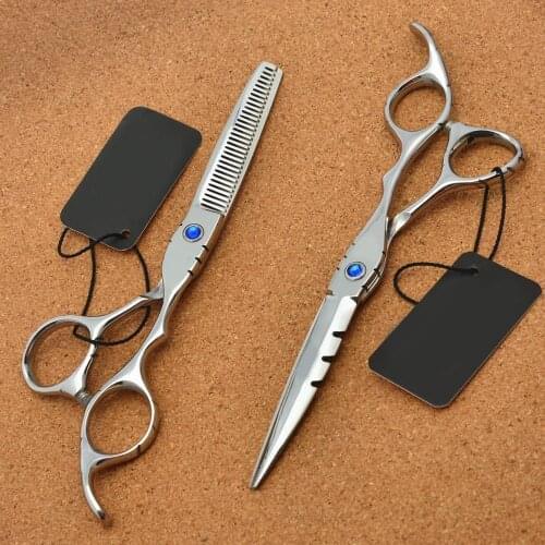 Professional 6" Brand Blue Gem Hairdressing Scissors JP 440C 62HRC Barbers Cutting Scissors Thinning Shears Hair Scissor