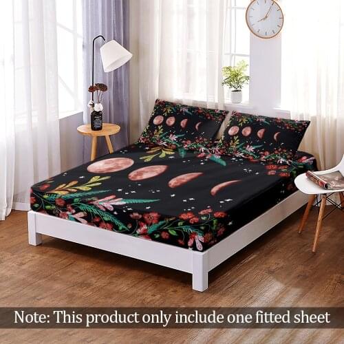 3D Print Fashion Custom Night Sky Moon Fitted Sheet Bedroom Flat Home Decor Modern Elastic Band Bed Sheet Queen King Adult