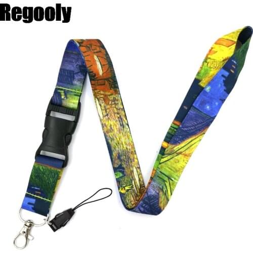 Cafe Terrace at Night Neck Strap Lanyards ID badge card holder keychain Mobile Phone Strap Gift Ribbon webbing necklace