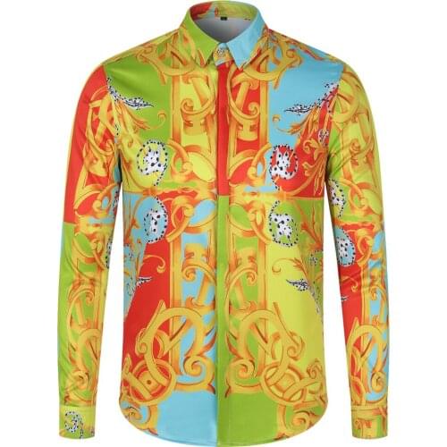 European Style Floral Royal Shirts Luxury Ethnic Pattern Summer Mens Dress Shirts Fancy Casual Club Shirt Men Cheap New Top Tees