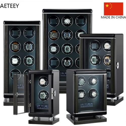 Luxurious High End Intelligent Black Wood Material Watch Winder Case Automatic Rotating 4 6 Watches Storage Box Fingerprint Lock