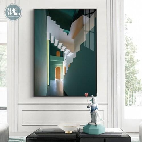 Nordic Abstract Geometric space building Staircase corridor Wall Art Canvas Painting Poster Print Wall Picture for Living Room