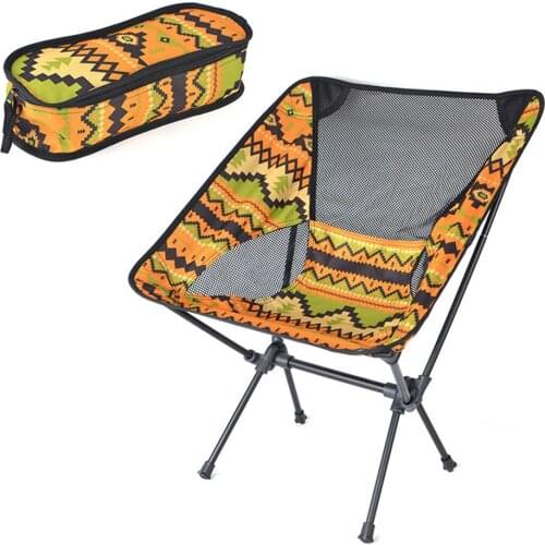 Portable Folding Chair Ultralight Backpack Camping Chair Printed Mesh Backrest Seat Aluminum alloy Space Chair for Outdoor Beach