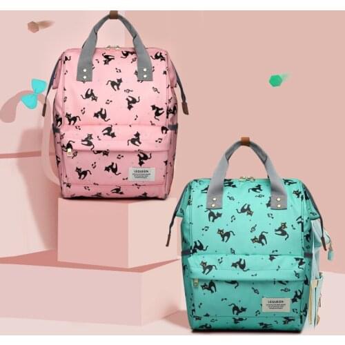 Lequeen Mommy Backpacks Nappy Bags Cat pattern print Diaper Bag Maternity Backpack Small convenient Waterproof Bag carrier LPB06