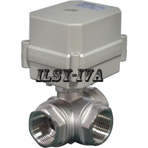 DN20 Stainless Steel Three Ways Electric motor valve,AC/DC 9~24V Electric Valve With Indicator