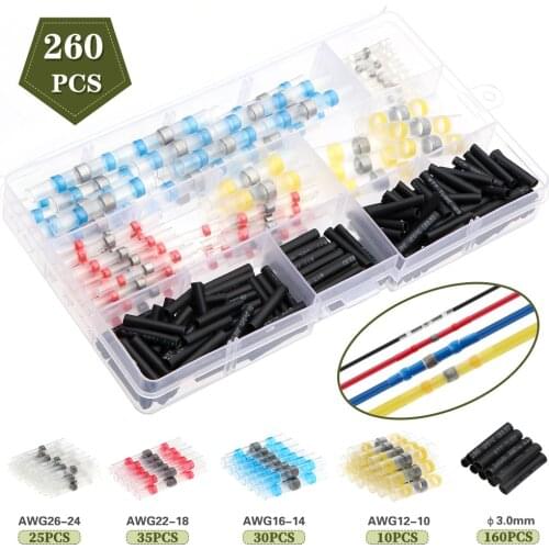 260pcs Heat Shrink Tube Electric Wire Connectors Waterproof Solder Seal Sleeve Heat Shrink Butt Terminals Electrical Equipment