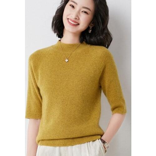 Spring and Autumn Wool Half Turtleneck Sweater Slim-Fit Inner Base Short Sleeve Womens Outer Wear 60106