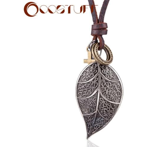 Vintage Leaf Pendants Punk Jewelry for Women Statement necklaces & pendants kolye Fashion Long leather Necklace collier femme
