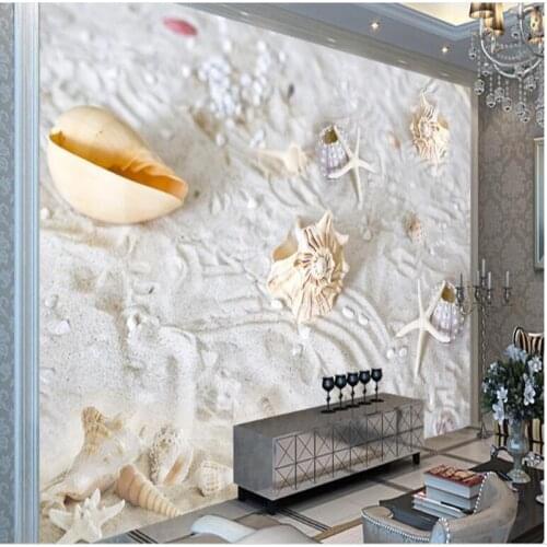 Wellyu Custom large fresco beach style shellfish starfish background wall non - woven wallpaper papel de parede para quarto