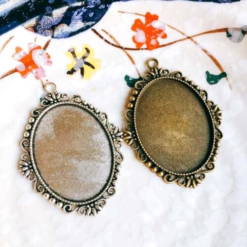 ZEROUP 5pcs/lot 30x40mm DIY Flat Back Jewelry Finding Oval Glass Cabochon Antique Bronze Pendant Tray T88