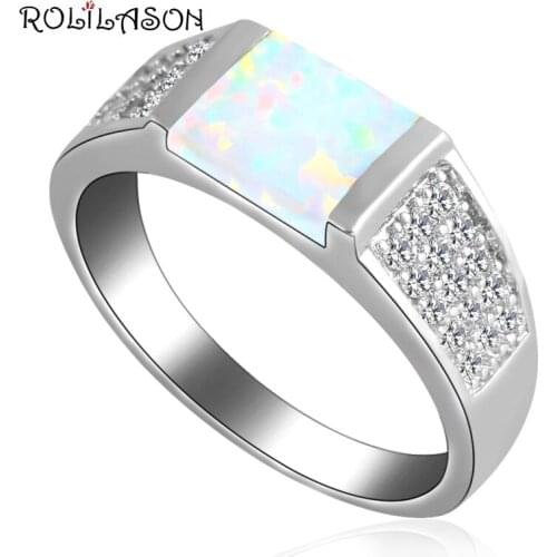 ROLILASON Zirconia Rings for women White fire Opal Stamd 925 Silver fashion jewelry Rings USA size #5.5#7#7.5#8#8.5#9 OR664