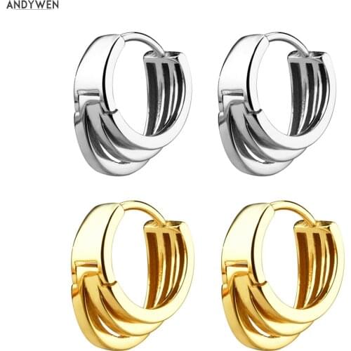 ANDYWEN 925 Sterling Silver 10mm Triple Circle Hoops Plain Huggies Loops Women Piercing Ohrringe Earring Jewelry Fashion Round