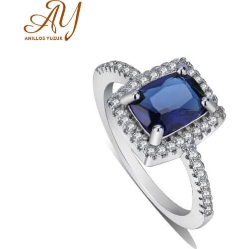 High Quatiy Simple Square Cut Green Blue Crystal Fashion Wedding Band 925 Sterling Silver Ring For Female 6 Color Fine Jewelry