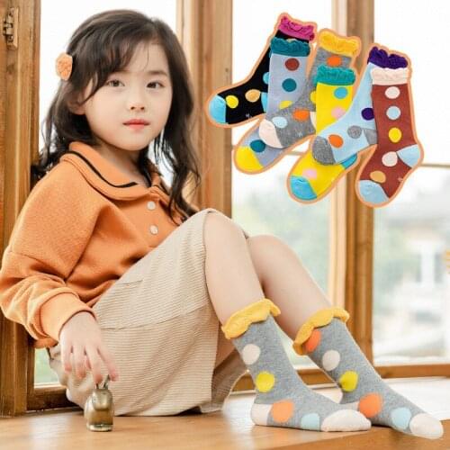1 Pair Kids Cotton Socks Children Autumn Winter Girls Polka Dots Toddlers Stockings Fashion Bubble Mouth Baby Socks 1-9 Y