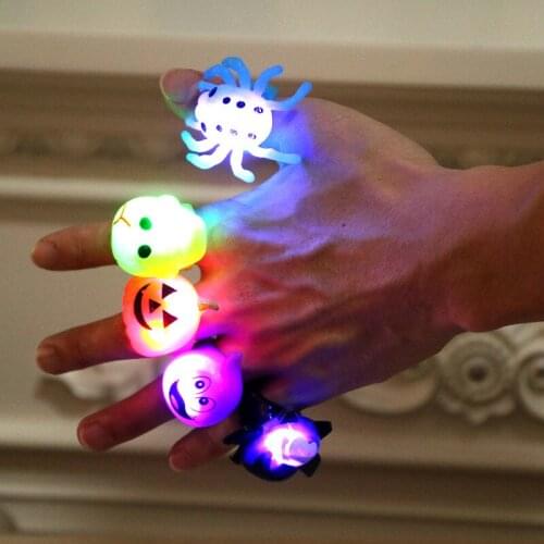 16 pcs LED Luminous Halloween Pumpkin Spider Cartoon Ring Toy Glow In Dark Flash Party Decorations Rubber Children Adult
