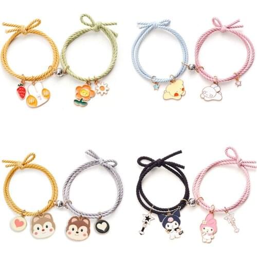 2pcs/set Magnetic Attract Couple Bracelet Cute Cartoon Paired Pendants Charm Adjustable Rope Bracelets Best Friends bff Jewelry