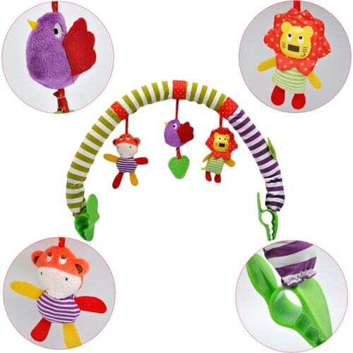 90cm Baby Educational Crib Toys Cartoon Animal Baby Travel Play Arch Stroller Crib Pram Activity Bar with Rattle Squeak Teether