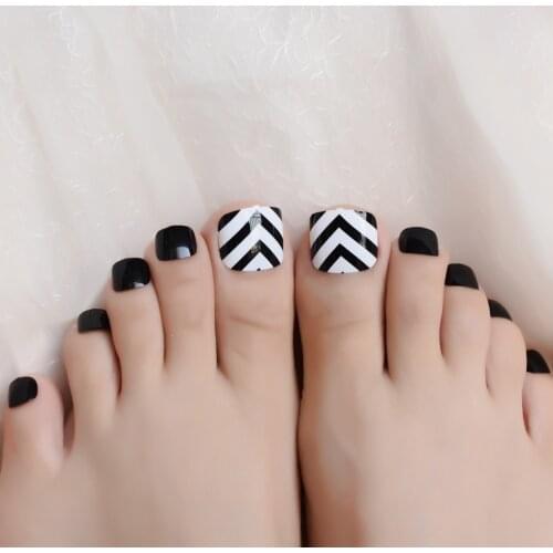 Square Smooth Short Fake Toe Nail Black Stylish Lady Nail Decoration 24 Adult White Designed For Feet Fake Nail